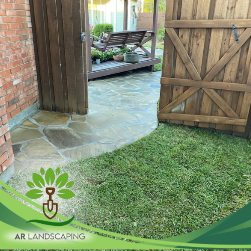 Flagstone patio installation